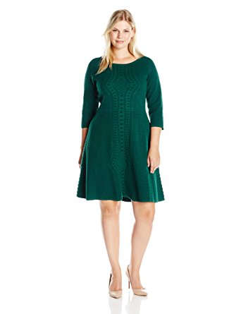 Gabby Skye Women's Plus-Size 3/4 Sleeve Fit and Flare Sweater Dress