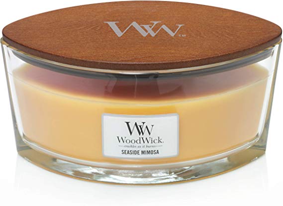 WoodWick Ellipse Scented Candle with Hearthwick Flame, Paraffin, Seaside Mimosa, 11.4cm l x 19cm w x 8.8cm h