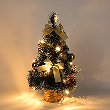 Mrinb Small Christmas Tree with Lights,Mini Desktop Decoration Tree for Home Office Shopping Bar(Gold)