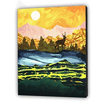 Paint by Number for Adults Kit, DIY Oil Painting 16 by 20-Inch (Forest Sunset)