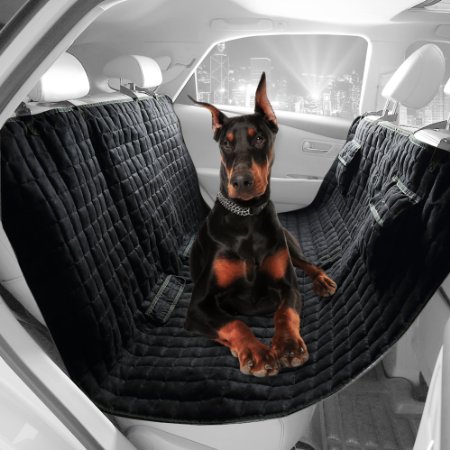 VIEWPETS Deluxe Big 58" L * 54" W Water Repellant Box Quilted Heavy Micro Suede Black Soft Pet Hammock Seat Cover Bench Rear Seat Cover for Dogs Travel Car Seat Protector ...