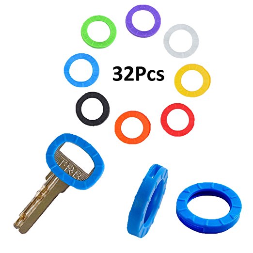 Pawfly Key Caps Tags, 32 Pcs, Silicone Key Cap Sleeve Rings Key Identifier Rings Label ID Perfect Coding System To Identify Your Key in 8 Different Colors