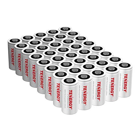 Tenergy Premium CR123A 3V Lithium Battery, [UL Certified] 1600mAh Photo Lithium Batteries, Security Cameras, Smart Sensors, Specialty Devices, 40 Pack, PTC Protected