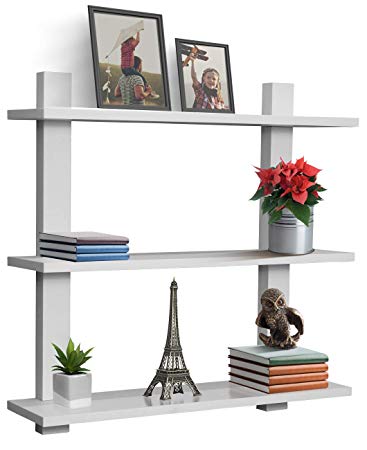 Sorbus Floating Shelf — Asymmetric Square Wall Shelf, Decorative Hanging Display for Trophy, Photo Frames, Collectibles, and Much More, Set of 3 (3-Tier – White)