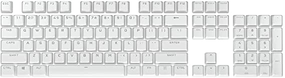 CORSAIR PBT DOUBLE-SHOT PRO Keycap Mod Kit – Double-Shot PBT Keycaps – Arctic White – Standard Bottom Row – Textured Surface – 1.5mm-Thick Walls – O-ring Dampeners