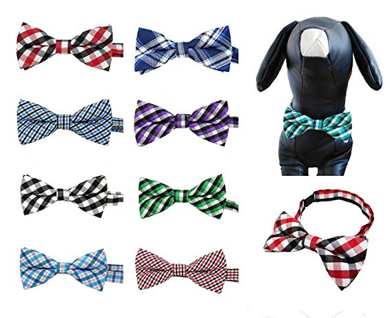 PET SHOW Plaid Dog Bow Ties Adjustable Bowties for Small Dogs Puppy Cats Party Pet Collar Neckties Customes Grooming Accessories Pack of 8