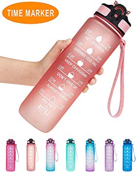 Venture Pal 32oz/22oz Motivational Fitness Sports Water Bottle with Time Marker & Straw, Large Wide Mouth Leakproof Durable BPA Free Non-Toxic