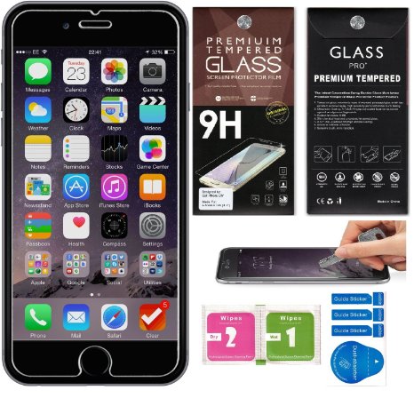 IPHONE 6 Screen Protector Tempered Glass, HD Ultra Clear 99.9% Transparency World's Thinnest (0.26mm) 9H Ballistics Hardness, laser cut engineerd Maximum Screen Protection