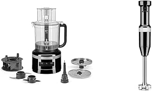 KitchenAid 13-Cup Food Processor, Onyx Black & Variable Speed Corded Hand Blender KHBV53, Onyx Black