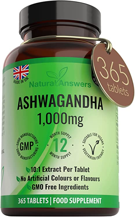 365 x Ashwagandha 1000mg Tablets | 1 Year Supply | 1000mg Per Tablet High Strength Vegan Ashwanghanda Tablets (Not Capsules or Pills) of Pure Ashwagandha Powder