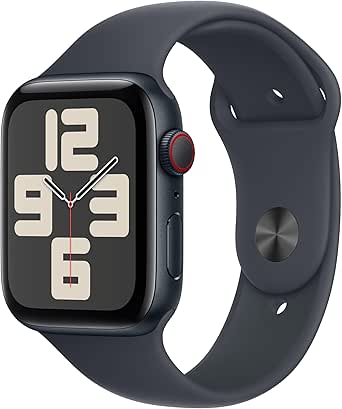 Apple Watch SE (2. Generation) GPS   Cellular 44 mm Smartwatch mit Aluminiumgehäuse in Mitternacht und Sportarmband in Mitternacht (M/L). Fitness und Schlaftracker, Unfallerkennung, Retina Display