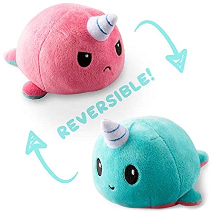 TeeTurtle | The Original Reversible Narwhal Plushie | Patented Design | Light Pink and Blue | Show Your Mood Without Saying a Word!