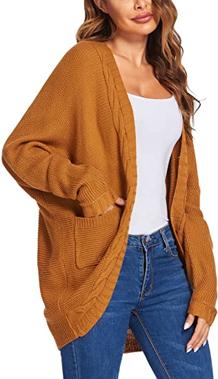 ACEVOG Women's Long Batwing Sleeve Cardigan Sweater Open Front Lightweight Sweater Coat with Pocket