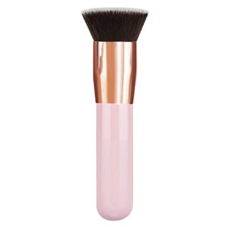 MoKo Foundation Makeup Brush, Premium Flat Head Top Kabuki Brush Portable Soft Synthetic Fiber Makeup Brush for Liquid Cream Mineral Powder Bronzer Face Cosmetic Make Up Tool, Pink