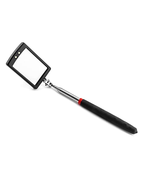 QWORK Telescoping Lighted Inspection Mirror, Inspection Mirror LED Lighted Flexible Inspection Mirror 360 Swivel Adjust Tools for Extra Viewing