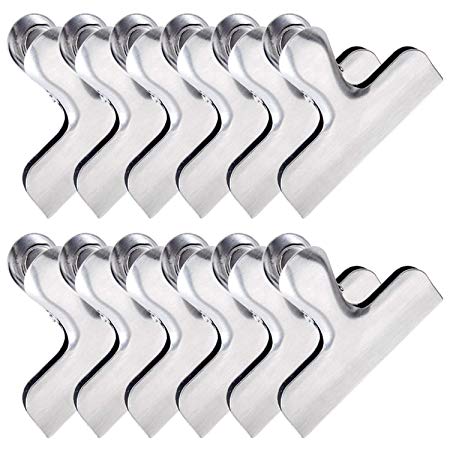 O-Best Chip Bag Clip 12 Pack Stainless Steel Bag Clips Metal Food Bag Sealing Clip with 3-inches Wide Perfect for Air Tight Seal Grip on Coffee/Food & Bread Bags/Kitchen Home Usage (12 Pack)