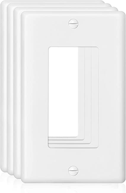 Decorator Wall Plate 1-Gang Light Switch Plate Outlet Cover,Unbreakable Polycarbonate Thermoplastic, White (4-Pack, Single Decorator-White)