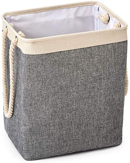 EZOWare 65L Laundry Hamper Basket with Extra Long Cotton Rope Handles- Storage Bin for Clothes & Toys- Gray/Cream