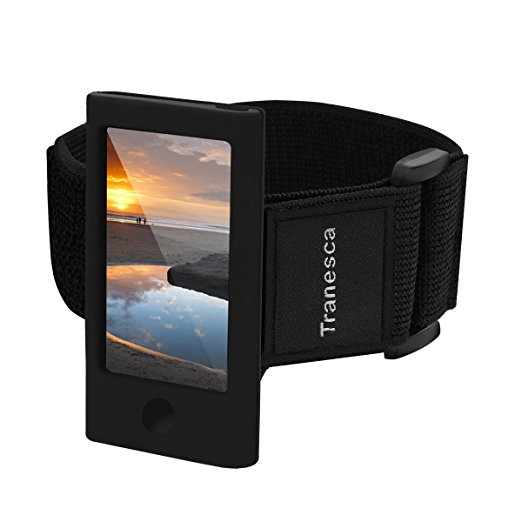 Tranesca iPod Nano 7th & 8th generation armband with tempered glass screen protector -Black (Perfect for workout)