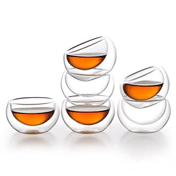 Zen Room Double Wall Glass, Borosilicate Glass Tea Cups 2oz, Set of 6/Insulated Thermal & Heat Resistant Design