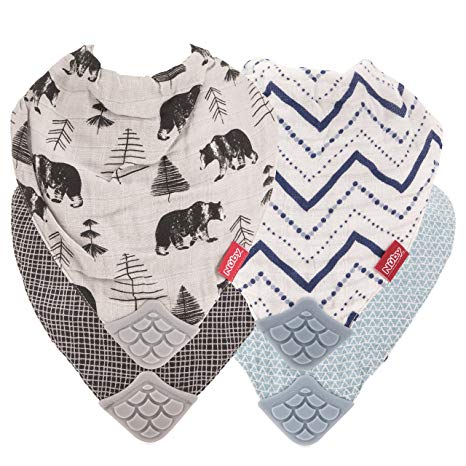 Nuby Reversible 100% Natural Cotton Muslin 2 Piece Teething Bib (Colors/Prints May Vary)