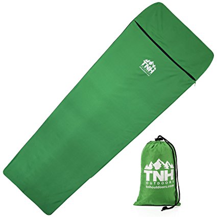 Sleeping Bag Liner by TNH Outdoors - Cotton Polyester Camping and Travel Sheet with Zipper and Compression Sack
