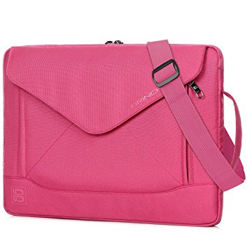 BRINCH Fashion Durable Envelope Nylon Fabric 15 - 15.6 Inch Laptop / Notebook / Macbook / Ultrabook / Tablet Computer Bag Shoulder Carrying Envelope Case Pouch Sleeve With Shoulder Strap Pockets and Card Slots (PINK)