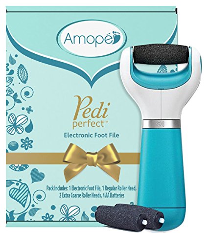 Amope Pedi Perfect Electronic Foot File Value Set - 1 Amope beauty gadget with rollerhead, 2 Amope refills, and batteries included- Perfect Birthday Gift for Her