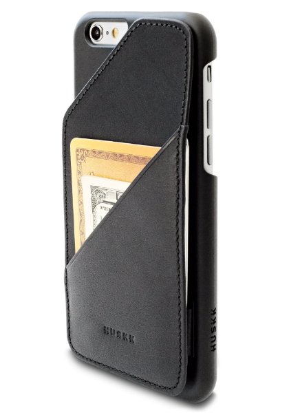 [iPhone 6/6S] Slim Leather Wallet Case - Up to 8 Cards Plus Cash - Quickdraw by HUSKK - [QDPH6B] - Top Grain Leather Black