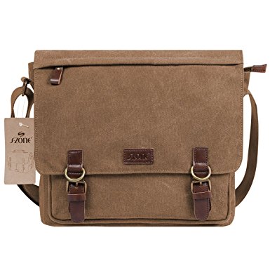 S-ZONE Vintage Canvas Messenger Bag School Shoulder Bag for 13.3-15inch Laptop Business Briefcase