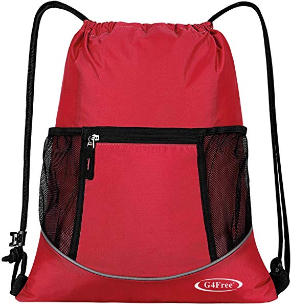 G4Free Foldable Drawstring Backpack Cinch Bag Gym Bag Water Bottle Mesh Pockets