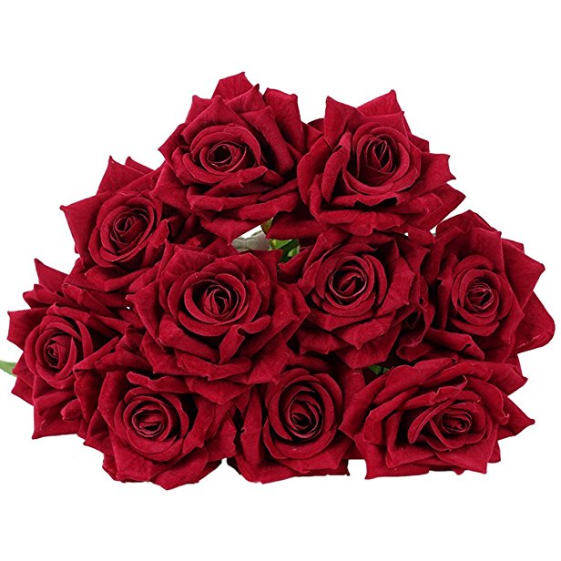 10 Pcs Real Touch Silk Artificial Rose Flowers Silk Gluing PU Fake Flower Home Decorations for Wedding Party or Birthday Garden Bridal Bouquet Flower Saint Valentine's Day Gifts Party Event(Dark red)