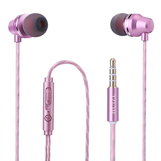 Earphones Earbuds In-Ear Headphones Wired Earphones with Mic 3.5mm Metal Housing Best Wired Bass Stereo Headse Rose Gold