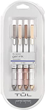 TUL Pearl Collection Gel Pens, Medium Point, 0.7mm, Pearl Barrel, Blue Ink, Pack of 4