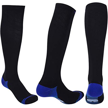 Graduated Compression Socks for Men Women (20-30 mmHg) Best Athletic Fit for Nurses, Travel, Running, Maternity Pregnancy, Varicose Veins, Medical, Blood Circulation, Leg Recovery (Blue, L)