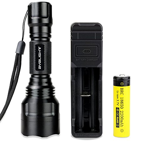 BYBLIGHT 900 Lumens CREE Torch Flashlight, Rechargeable Battery and 5 Light Modes C8 LED Torch, Waterproof Tactical Torch for Hiking Camping Use (Include 18650 Powerful Li-ion Battery, AC Charger)