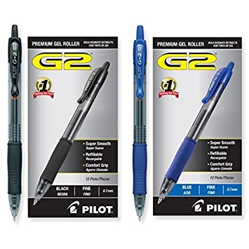 Pilot G2 Retractable Premium Gel Ink Roller Ball Pens, Fine Pt, 24-Pack, Blue & Black