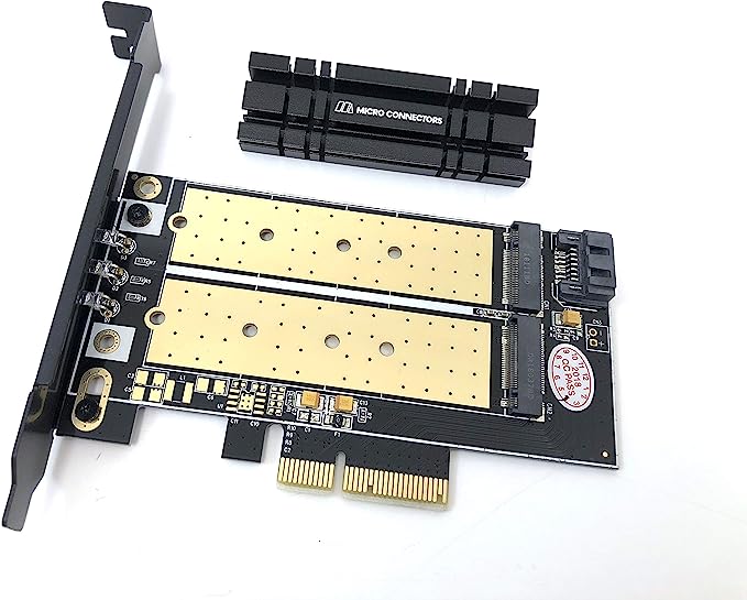MICRO CONNECTORS M.2 NVMe   M.2 SATA 80mm SSD PCIe x4 Adapter with Heat Sink (PCIE-M20802HS)