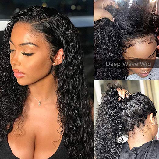 Perstar Glueless Lace Front Human Hair Wigs For Women With Baby Hair Full Head Brazilian Hair Wigs Deep Wave Unprocessed Virgin Hair Wigs Wet and Wavy Human Hair Curly Wig 14"