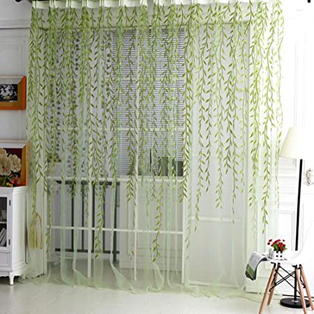 Beautiful Leaves Curtain, Willow Tulle Voile Door Window Curtain Drape Panel Sheer Scarf Valances