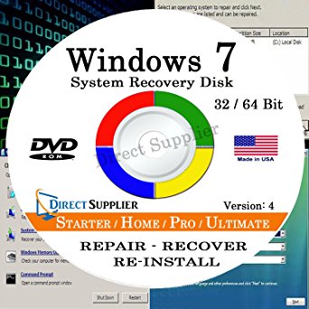 WINDOWS 7 (32 Bit & 64 Bit) DVD SP1, Supports All Versions. Starter, Home Basic, Home Premium, Professional, and Ultimate. Recover, Repair, Restore or Re-install Windows to Factory Fresh!