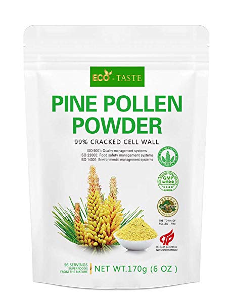 Pine Pollen Powder 6 Ounce, Wild Harvested - Pinus Tabuliformis， 99% Cracked Cell Wall, Boosts Energy and Immunity Supports