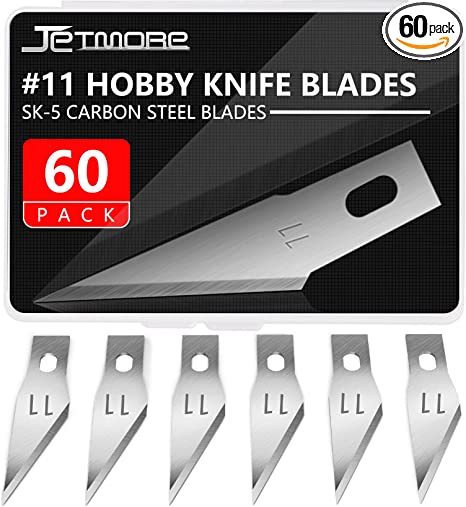 Jetmore 60 Pack Hobby Blades, #11 Precision Replacement Craft Hobby Knife Blades Refills, Exacto Knife Blades Hobby Knife Blade Refills for Art, Craft, Scrapbooking, Cutting, Carving