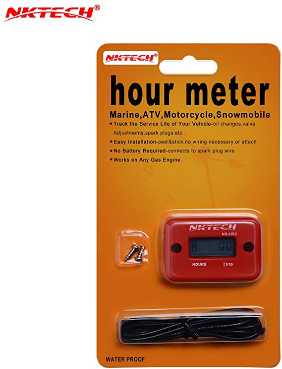 NKTECH NK-HS2 Inductive Hour Meter for Gas Engine Lawn Mover Marine ATV Motorcycle Boat Snowmobile Dirt Bike Outboard Motor Generator Waterproof Hourmeter (Red)