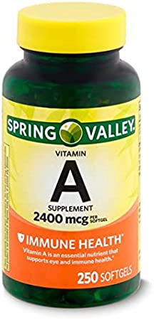 Spring Valley Vitamin A Supplement 2400 mcg- 250 Softgels Pack of 2