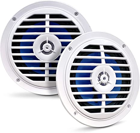 5.25 Inch Dual Marine Speakers - 2 Way Waterproof and Weather Resistant Outdoor Audio Stereo Sound System with 100 Watt Power, Polypropylene Cone and Cloth Surround - 1 Pair - PLMR57W (White)