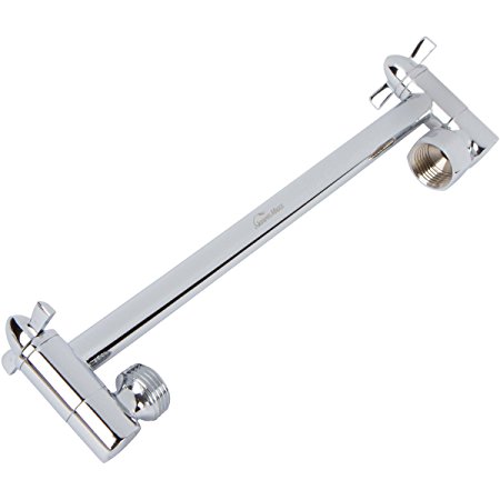ShowerMaxx Adjustable Shower Arm Height/Angle Extension Brass with Chrome Finish, Solid Brass Ball Joints Including Free Teflon Tape Universal Fit for Any Shower Application, 9.5" L