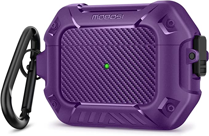 MOBOSI for AirPods Pro 2nd Generation Case 2022, Secure Lock Clip Carbon Fiber Airpod Pro 2 Case with Keychain, Full Body Shockproof Hard Shell Protective Cover for New AirPod Pro 2, Purple