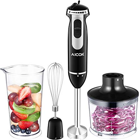 Aicok Hand Blender and Food Processor Immersion Blender Set with Whisk Food Chopper Measuring Cup for Baby Food, Soup, Vegetable