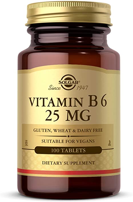 Solgar Vitamin B6 25 mg, 100 Tablets - Supports Energy Metabolism, Heart Health & Healthy Nervous System - B Complex Supplement - Vegan, Gluten Free, Dairy Free, Kosher - 100 Servings